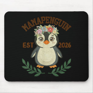 Penguin Bear Est 2026 Floral Faux Embroidery Mouse Pad