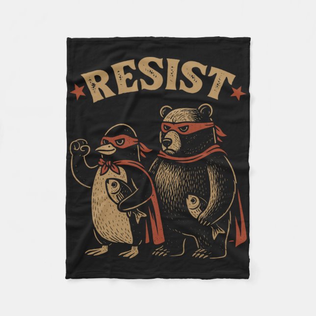 Penguin Bear Flippers Up Resist Funny Penguins Aga Fleece Blanket (Front)