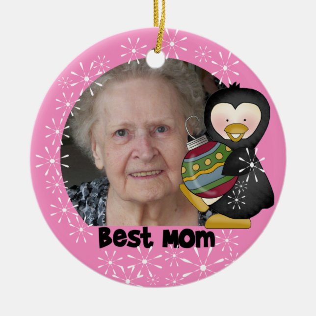Penguin Best Mum Photo Keepsake Ornament (Front)
