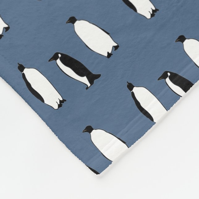 Penguin Bird Blue Antarctic Animal Polar Fleece Blanket (Corner)