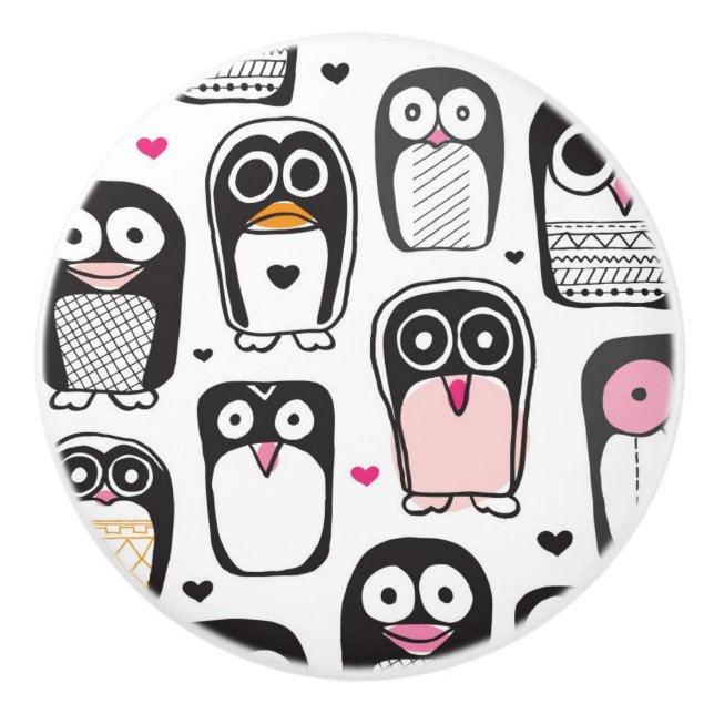 penguin bird illustration background ceramic knob (Front)