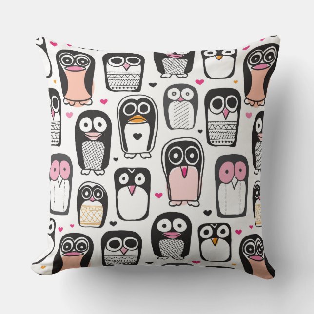 penguin bird illustration background cushion (Front)