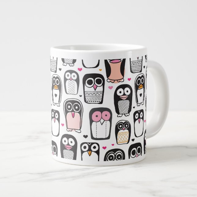 penguin bird illustration background large coffee mug (Front Right)