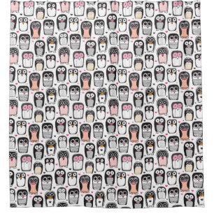 penguin bird illustration background shower curtain