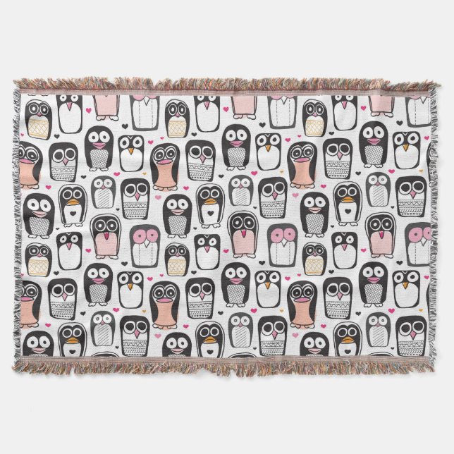 penguin bird illustration background throw blanket (Front)