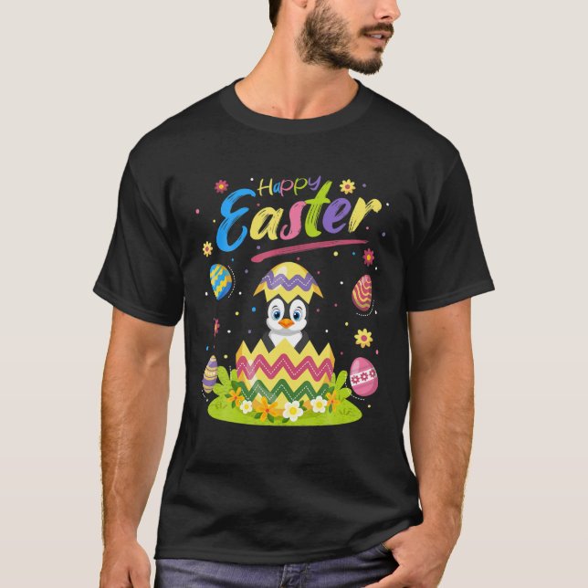 Penguin Bird Lover Funny Easter Egg Penguin Happy T-Shirt (Front)