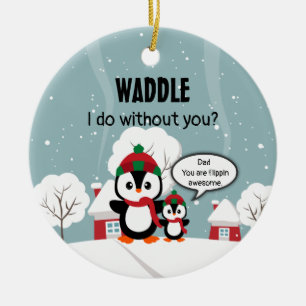 Penguin bird snow kids cute kawaii cartoon  ceramic ornament