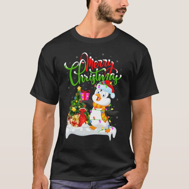 Penguin Bird   Xmas Decorations Santa Penguin Chri T-Shirt (Front)