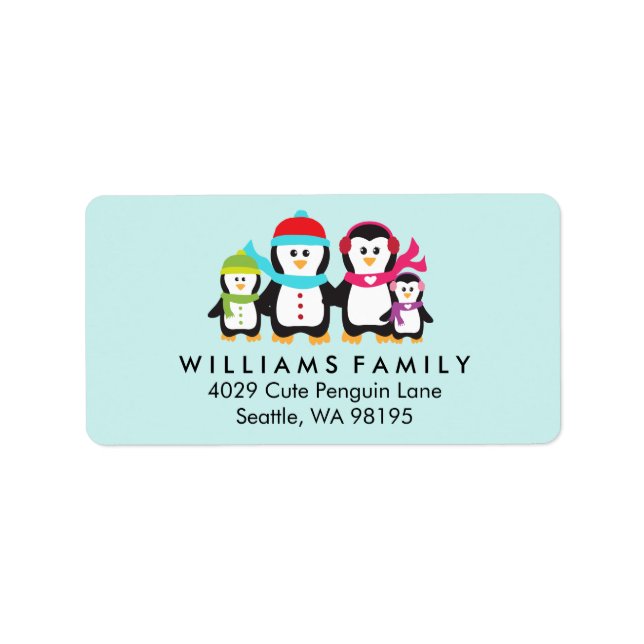 Penguin Birds Family Christmas Winter Holiday Label (Front)