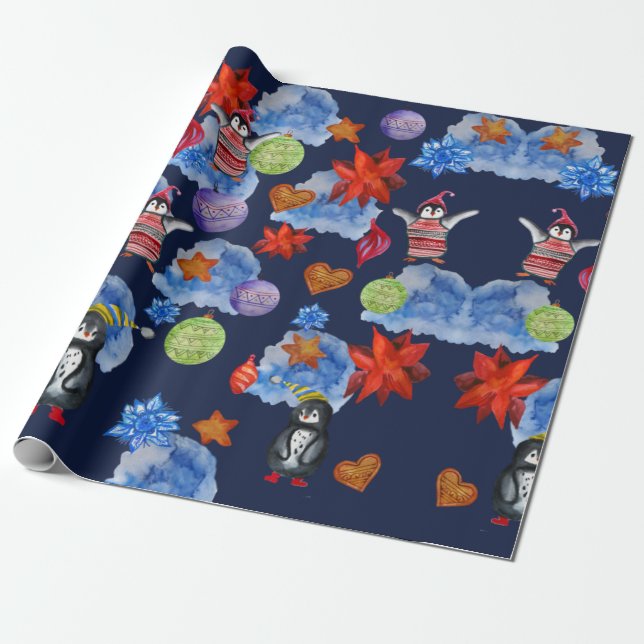 Penguin  Birds Wrapping Paper (Unrolled)