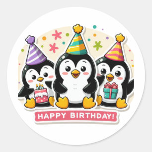 Penguin Birthday Bash Classic Round Sticker