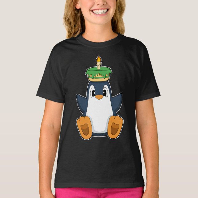 Penguin Birthday Cake Candle T-Shirt (Front)