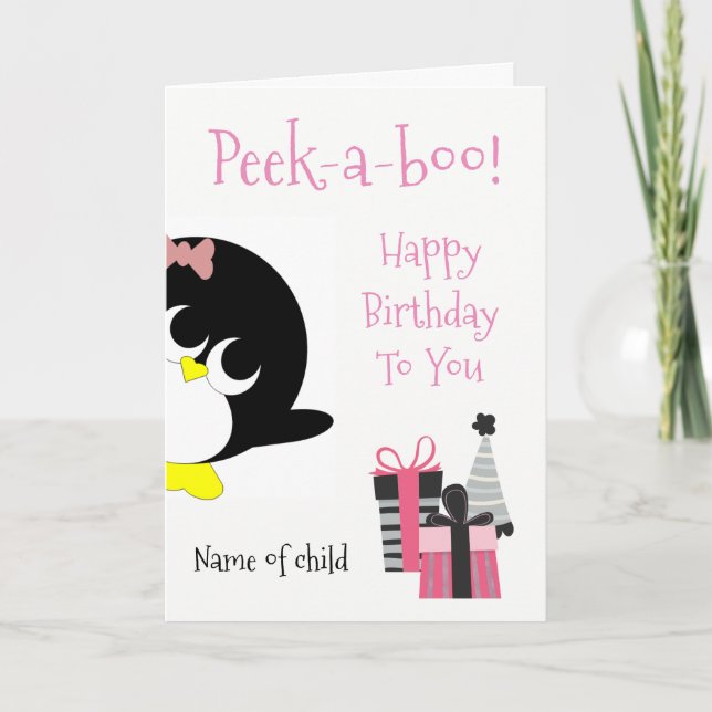 Penguin birthday card for young girl (Front)