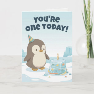 Penguin Birthday   Custom First Birthday Card