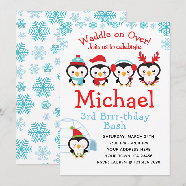 Penguin Birthday Invitation (Front/Back)