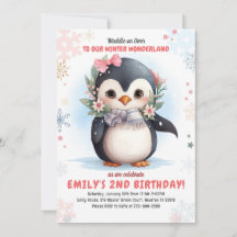 Penguin Birthday Invitation Girl Penguin Birthday