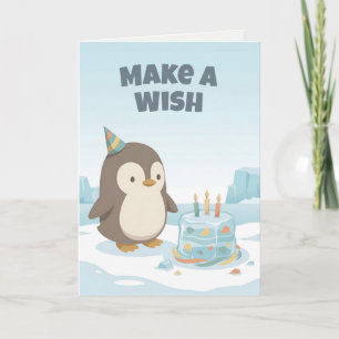 Penguin Birthday   Make a Wish   Custom Birthday Card