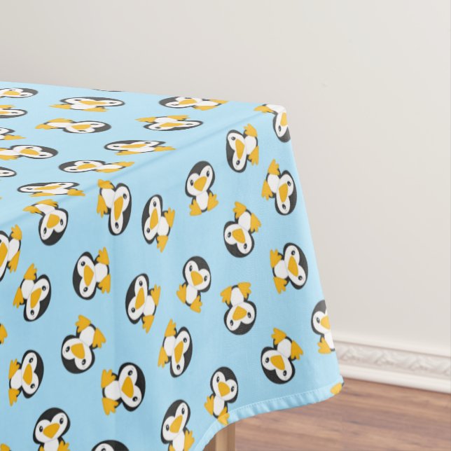 Penguin Birthday Party Blue Tablecloth (In Situ)