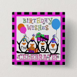 Penguin Birthday Party Button