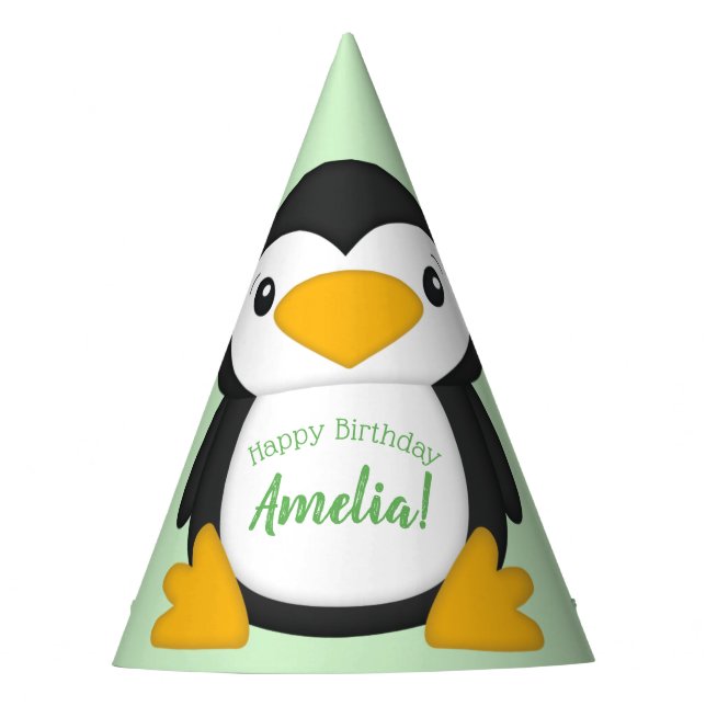 Penguin Birthday Party Green Hat (Front)