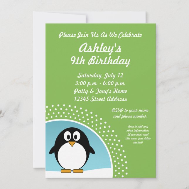 Penguin Birthday Party Invitation (Front)