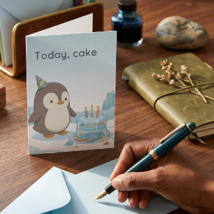 Penguin Birthday   Today, Cake   Custom Birthday Card