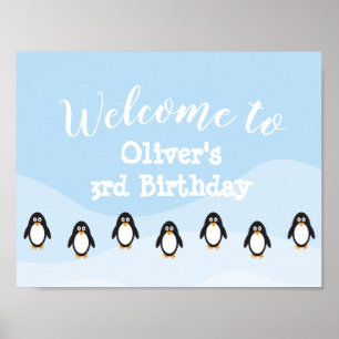 Penguin birthday welcome sign poster - large