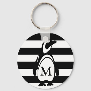 Penguin Black and White Striped Monogram Key Ring