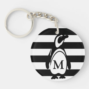 Penguin Black and White Striped Monogram Key Ring