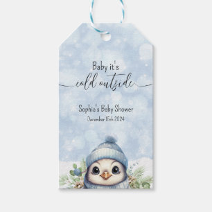 Penguin Blue Winter Snow Baby Shower Favour Tags