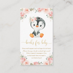 Penguin Blush Pink Floral Bring Books for Baby Enclosure Card