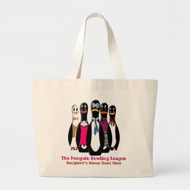 Penguin Bowling League Personalised Large Tote Bag (Front)