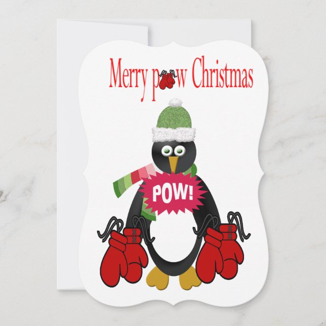 Penguin Boxing Pow Christmas Flat Greeting Card (Front)