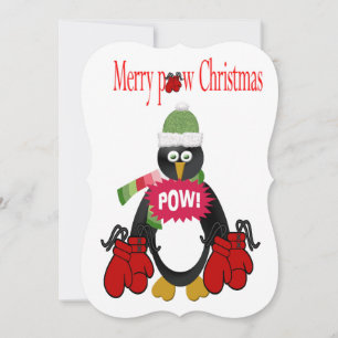 Penguin Boxing Pow Christmas Flat Greeting Card