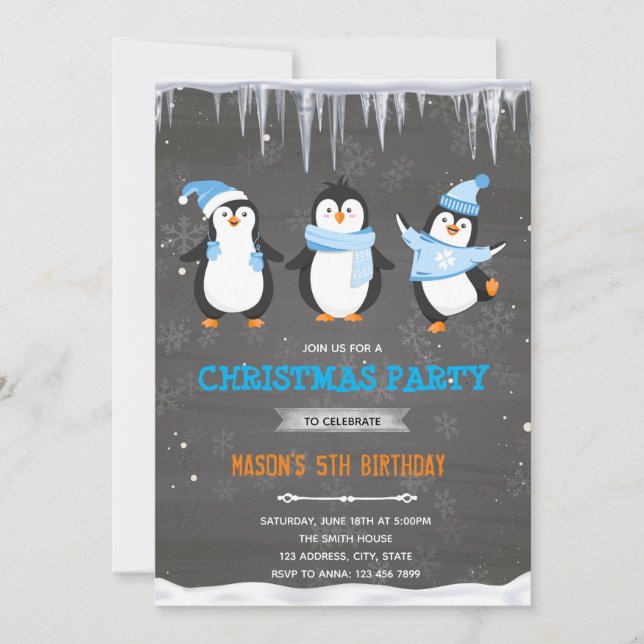 Penguin boy birthday invitation (Front)