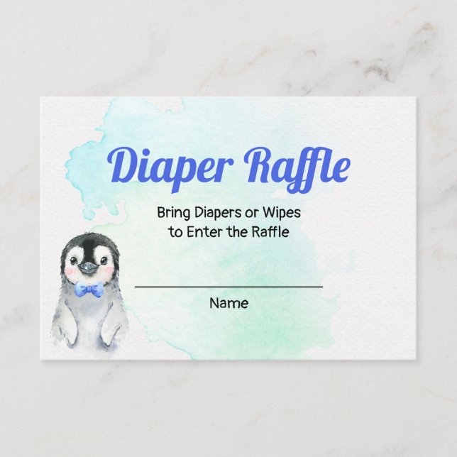 Penguin Boy Winter Diaper Raffle Card (Front)