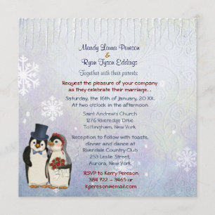 Penguin Bride and Groom Wedding Invitation Square