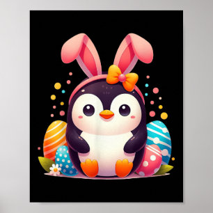 Penguin Bunny Easter Day Kids Boys Girls Poster