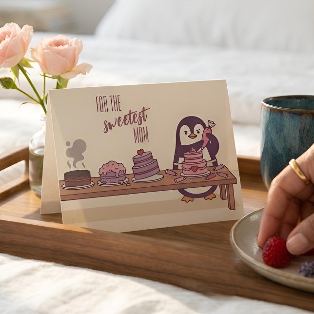 Penguin Cake Decorator | Sweetest Mum Holiday Card (Breakfast in Bed)