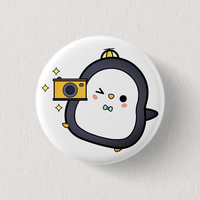 Penguin, Camera, Character 3 Cm Round Badge (Front)