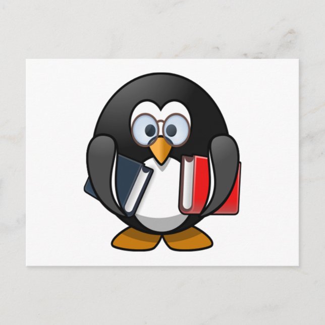 Penguin Carrying Books Postcard (Front)