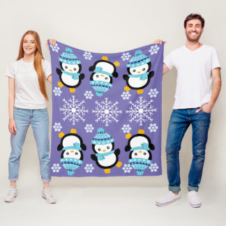 Penguin cartoon cold winter snowflake fleece blue