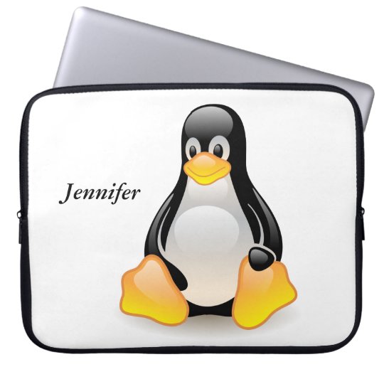 Penguin cartoon personalised custom girls name laptop sleeve