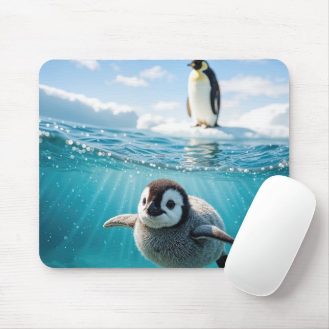 Penguin Chick Swimming In Arctic Water Mouse Pad (With Mouse)