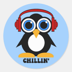 penguin chillin classic round sticker