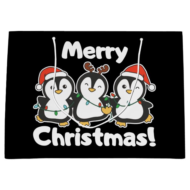 Penguin Christmas Animals Cute Penguins Large Gift Bag (Front)
