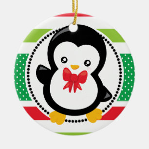 Penguin Christmas Bow Holiday Personalised Ceramic Ornament