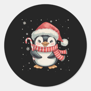 Penguin Christmas Candy Cane Santa Hat Funny Xmas Classic Round Sticker