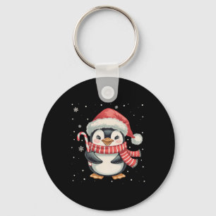 Penguin Christmas Candy Cane Santa Hat Funny Xmas Key Ring