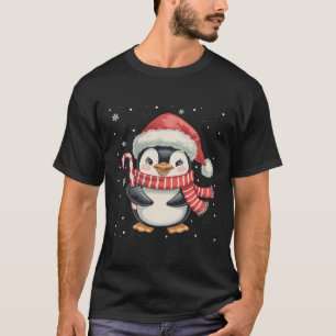Penguin Christmas Candy Cane Santa Hat Funny Xmas T-Shirt